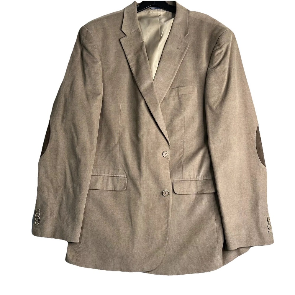 Tommy Hilfiger Sport Coat Mens 42L Beige Micro Corduroy Elbow Patches READ